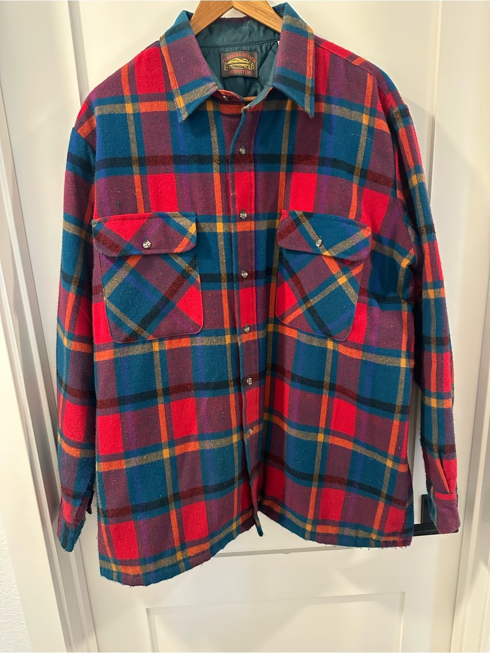 Vtg Currier & Branch Quilted-Lined Plaid Flannel Shirt Jacket Size XL